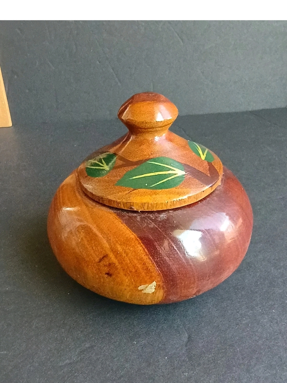 Hand Carved Wooden Trinket Box with Lid | Floral Design 3” Round Vintage Decor